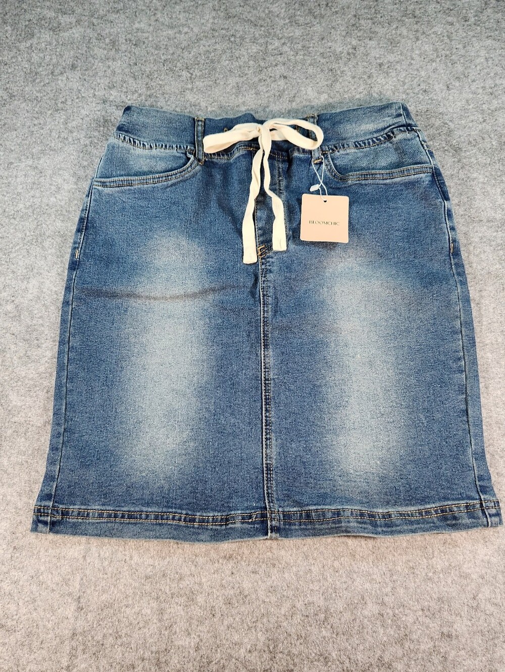 BloomChic Light Blue Denim Mini Skirt with Drawstring Size 10